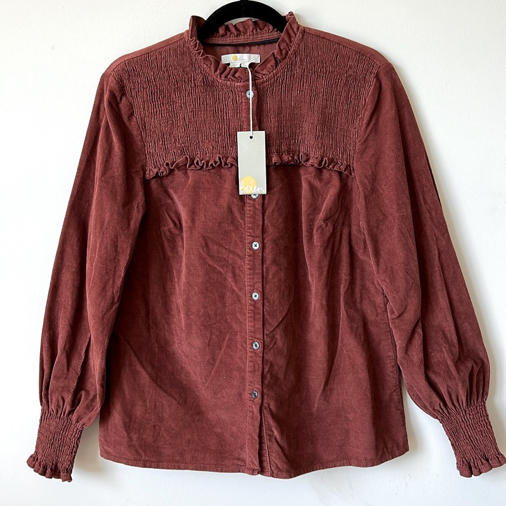 Brand New w Tags! Red Oak BODEN Smocked High Neck Shirt Size UK 12 / US 8 - Picture 4 of 8
